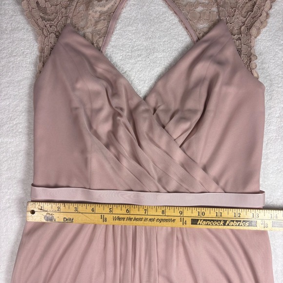 Davids Bridal Light Pink Bridesmaid Dress Size 4 Lace Cap Sleeve Keyhole Back - Picture 5 of 16